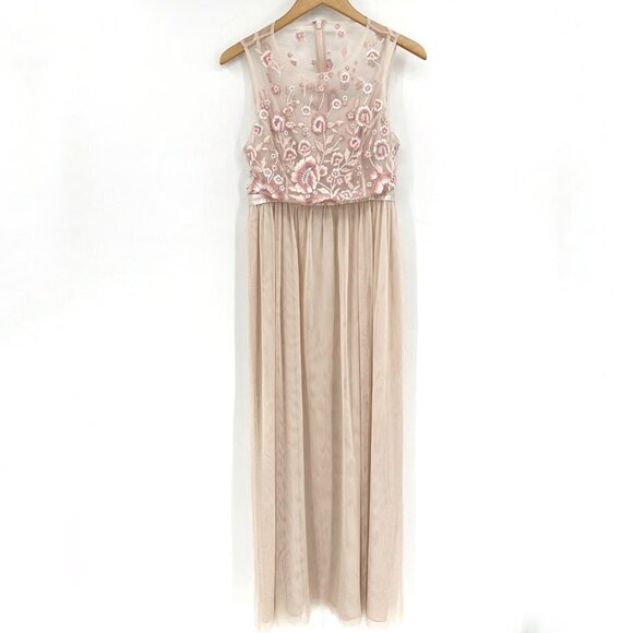 Anthropologie BHLDN Baldwin Pink Rose Tulle Floral Embroidered 10 Maxi Dress - Picture 3 of 12